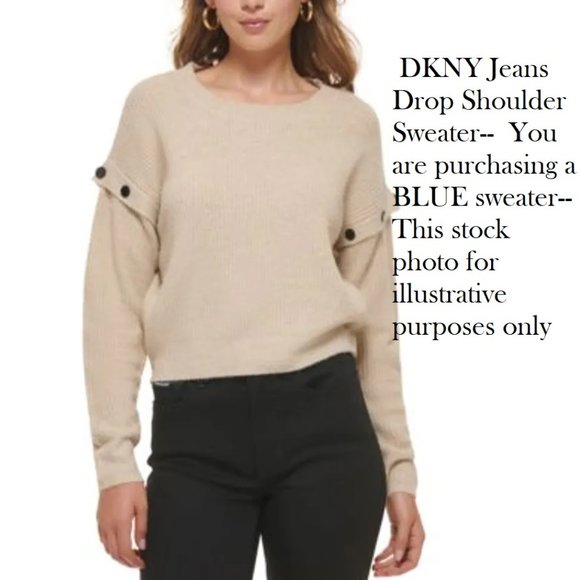 Womens DKNY Jeans Drop Shoulder Buttons Sweater Size Med 1X 3X Blue NWT - Picture 5 of 5